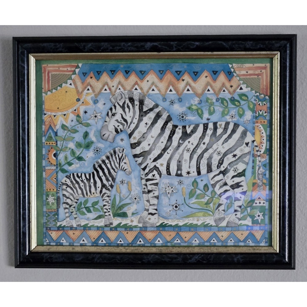 Zebra Mother Baby Print Jungle Safari Folk Art‎ Animal Wall Decor Colorful Frame